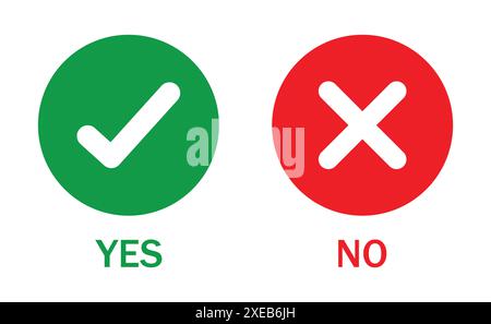 Set of yes or no symbol. Green check mark and red cross mark icon set. Isolated tick symbols, checklist signs, approval badge. Green and red check. Stock Vector