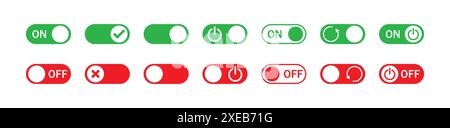 Power on or off button. Set of switch button icon set. Turn on and turn off switch button. On and off toggle switch buttons. On and off vector icon. Stock Vector