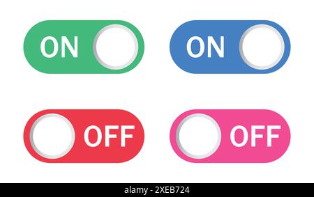 On off switch buttons icon set. Switch toggle buttons on off. Slider interface power icons. Mobile app switch buttons. set of power switch on and off Stock Vector