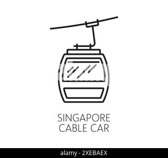 Singapore travel and vacation icon of cable car for tourism attraction, vector symbol. Singapore and Southeast Asia city landmark icon of panoramic cable car of Sentosa island and Faber mount Stock Vector