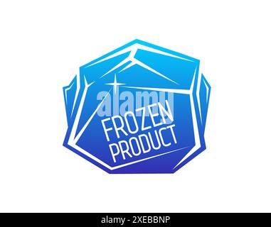 Frozen product icon for fresh cold food package, vector ice crystal emblem. Ice sparkles on blue frost rock symbol for frozen food and fresh meat, fish or seafood and keep cold sign or sticker Stock Vector