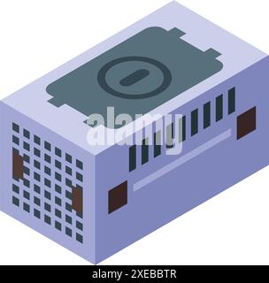 Modern power supply unit with cooling fan, ensuring stable energy for computer operation Stock Vector