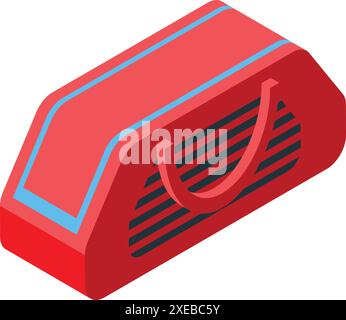 Red pet carrier bag for cat transportation isometric view isolated on white background Stock Vector
