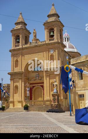 The view of the parish church in the Marsaxlokk fishing village, Malta Stock Photo