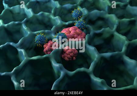 CAR T cell therapy in lung cancer (LC) - isometric view 3d illustration Stock Photo