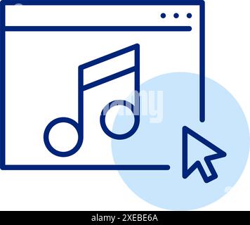 Web browser page, mouse click and note. Instant access to music content online. Streaming services. Pixel perfect icon Stock Vector