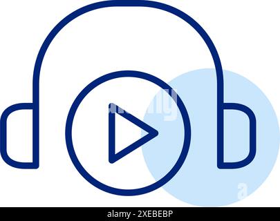 Headphones and play button. Audio playback control. Pixel perfect, editable stroke icon Stock Vector