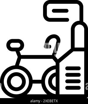 Line icon of an e bike connected to a charging point, promoting eco friendly urban mobility Stock Vector