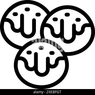 Simple line icon of three savory takoyaki balls, perfect for food blogs and menus Stock Vector