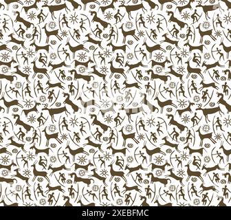Petroglyphs. Seamless background Stock Vector