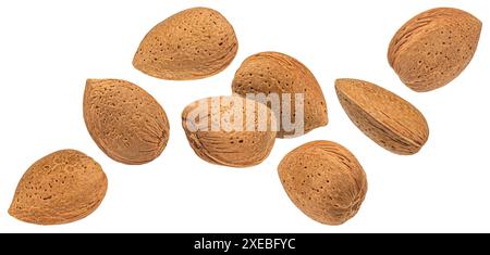 Almond nuts in shell isolated on white background Stock Photo