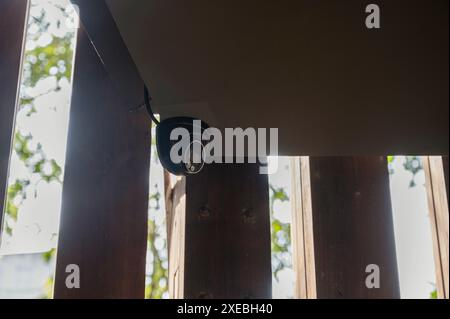 Modern CCTV security camera on ceiling Stock Photo