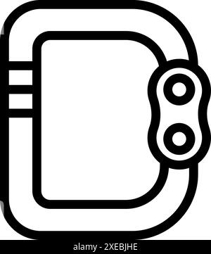 Line drawing of an oval shaped carabiner with a spring loaded gate, used for connecting components in climbing Stock Vector