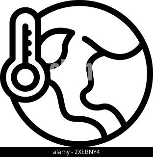 Line art icon of a thermometer indicating rising temperatures on planet earth, symbolizing global warming Stock Vector