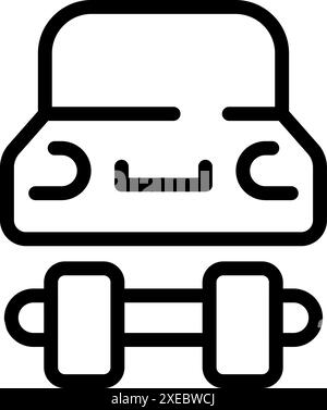 Line icon of a car lifting weights representing the concept of a healthy lifestyle Stock Vector
