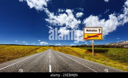 Signposts the direct way to Motivation versus Depression Stock Photo