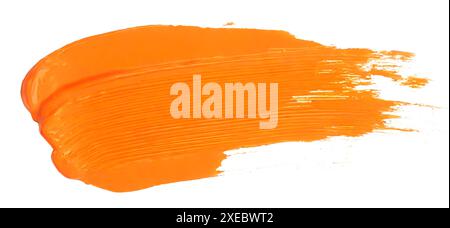 Orange paint brush strokes isolated on white background. Acrylic paint smears. Stock Photo