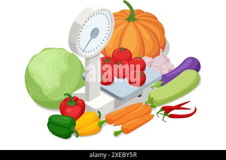 Isometric Kitchen scales Isolated on white. Measurement of grocery products. Analogue kitchen scale Stock Vector