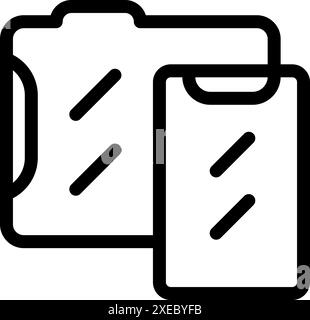 Line art icon of data transferring from a file folder to a smartphone Stock Vector
