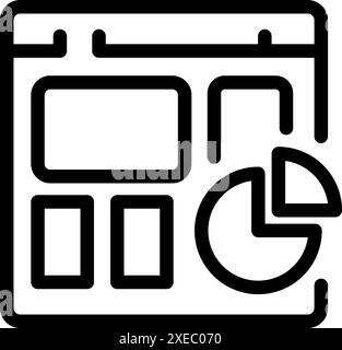 Line icon of a webpage layout showing analytics with a pie chart Stock Vector