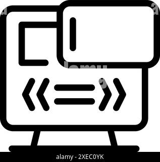 Line icon of a computer sending data through a smartphone, representing wireless transfer and connectivity Stock Vector