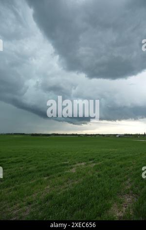 Rotating wall cloud of a developing tornado in Alberta, Canada. Stock Photo