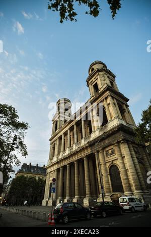 The Historic Church of Saint-Sulpice on a Summer Day - Paris, France Stock Photo