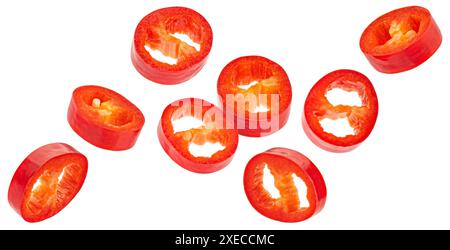 Sliced red chili peppers isolated on white background Stock Photo