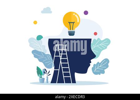 light bulb of thoughts in the human head. Flat style vector illustration Stock Vector
