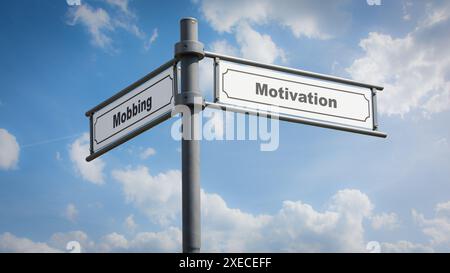 Signposts the direct way to motivation versus bullying Stock Photo