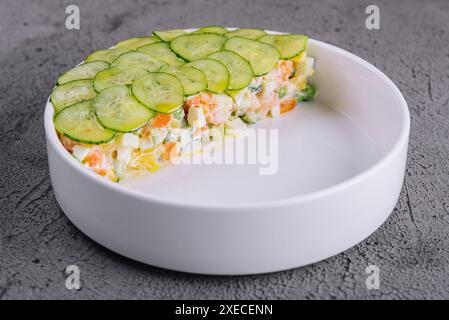 Steamed organic vegetable medly with peas, corn, beans, and carrots Stock Photo