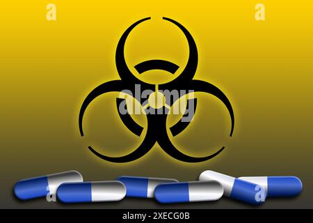 International biological hazard graphic symbol used during contamination with infectious diseases. Stock Photo