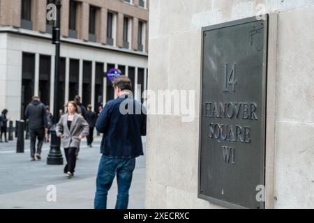 LONDON- JUNE 13, 2024: Bond Street station Elizabeth Line entrance / exit on Hanover Square off Oxford Street Stock Photo