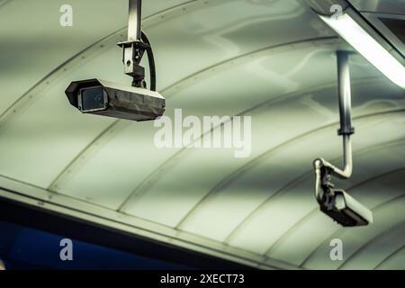 Internal security cameras on city transport network Stock Photo