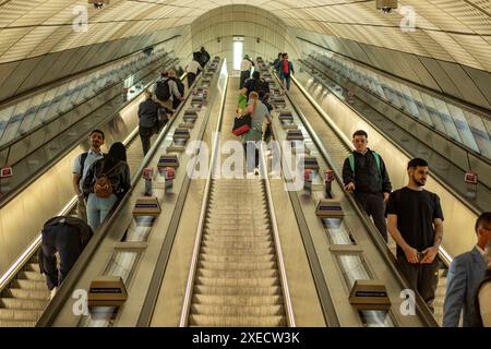 LONDON- JUNE 18, 2024 Interior of Bond Street Underground station with modern new Elizabeth Line architecture Stock Photo