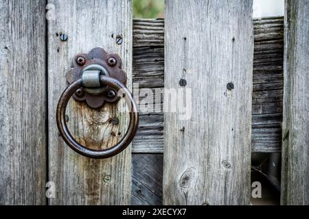 Old weathered wooden gate to British country home Stock Photo