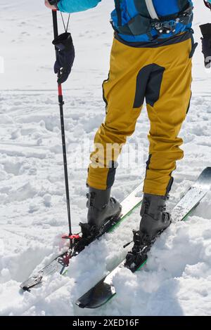 Close-Up of Ski Gear Ready for a Challenging Ascent Stock Photo