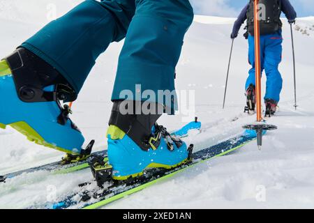 Close-Up of Ski Gear Ready for a Challenging Ascent Stock Photo