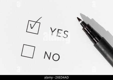 Yes or No Check boxes on white paper Stock Photo