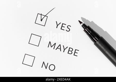 Yes or No Check boxes on white paper Stock Photo