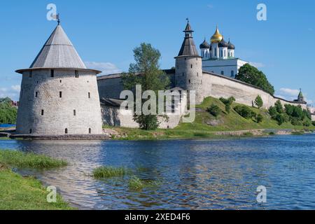 The ancient Kremlin of old Pskov on a sunny June day. Russia Stock Photo
