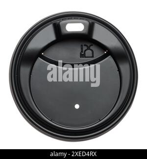 Black round plastic lid for paper cups Stock Photo