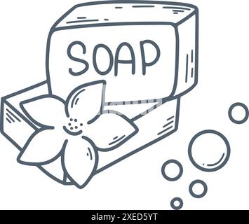 Handmade soap with flower doodle sketch style. Soap bars hand drawn ink clip art. Eco products for washing, vector graphics Stock Vector