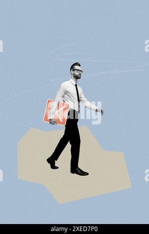 Composite trend artwork 3D sketch image collage of workspace young man walk hand hold button cross choice vote disapprove cancel rejection Stock Photo