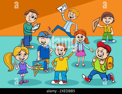 Cartoon children characters with back to school caption Stock Photo - Alamy