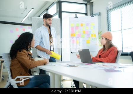 Multiethnic young business people working together in modern office, Collaborate to designing an application for use on the inte Stock Photo