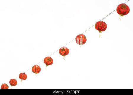 Chinese lanterns on Chinese New Year, white background. Red chinese lanterns isolated on a white background. Stock Photo