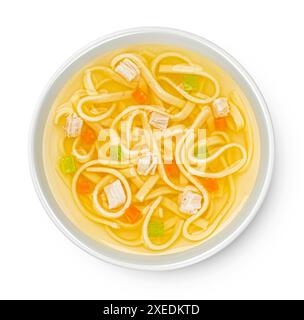 Instant chicken noodle soup isolated on white background, top view Stock Photo