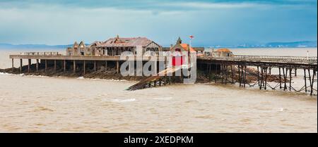 Weston-super-Mare, United Kingdom - July 4, 2010 : Birnbeck Pier over Birnbeck Island. Old Pier for tourism and trade in the Bristol Channel. Stock Photo