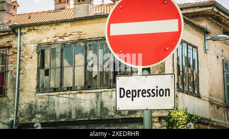 Signposts the direct way to Motivation versus Depression Stock Photo